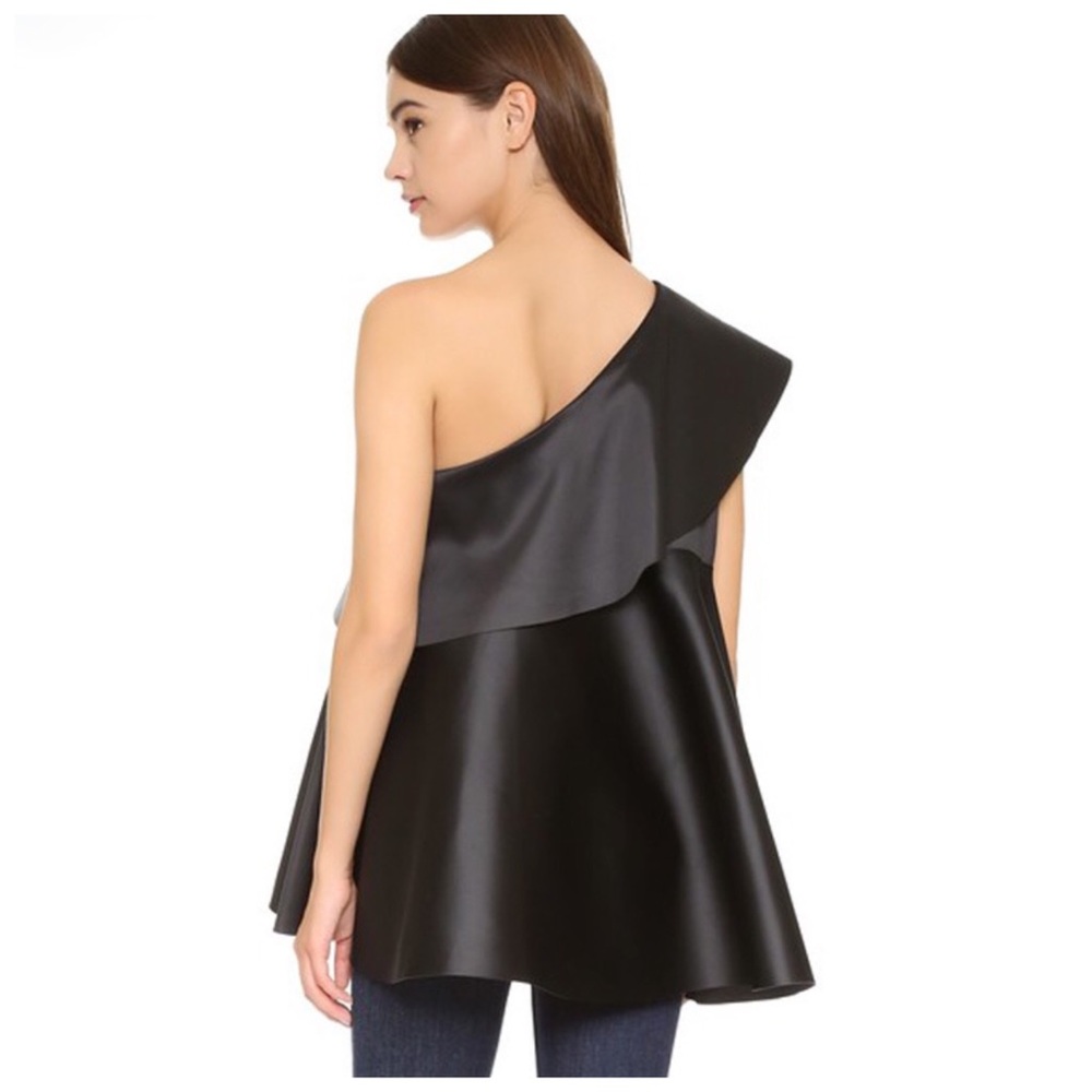 🌞 Black One Shoulder Satiny Long Ruffle Top - Picture 4 of 7